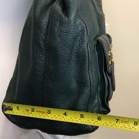 RALPH LAUREN Woodland Green Tumbled Leather Shoulder Bag Front Pockets - Picture 12 of 17